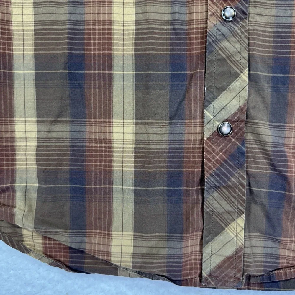 Banana Republic Pearl Snap Western Shirt Mens M Brown Plaid Has Flaws SEE PHOTOS